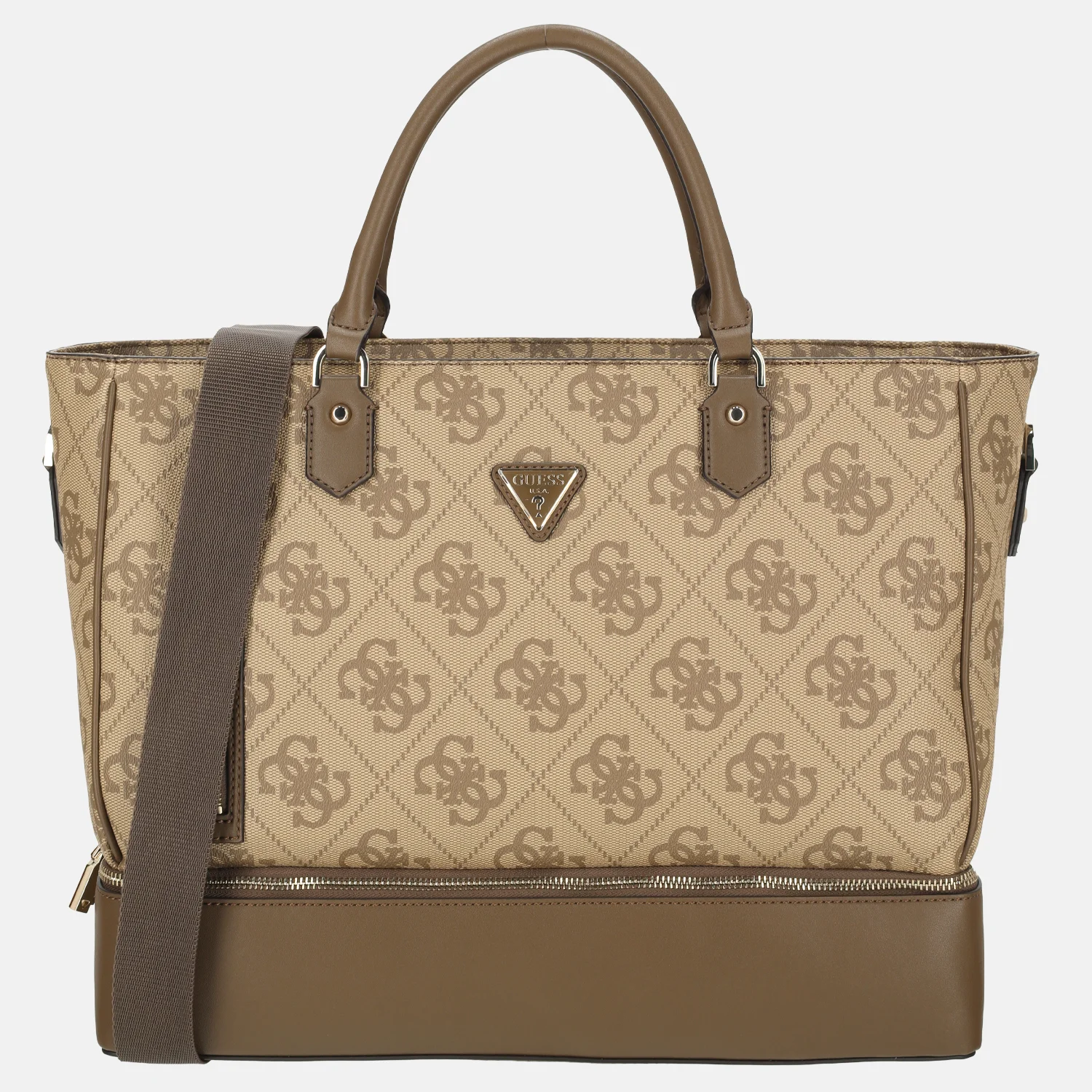 Guess Berta bottom zip tote shopper latte logo/brown