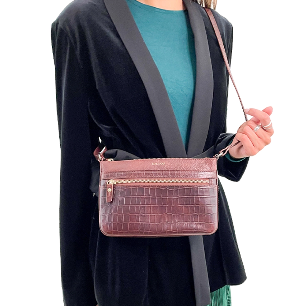 LouLou Essentiels Classy Croco crossbody tas cacao bij Duifhuizen