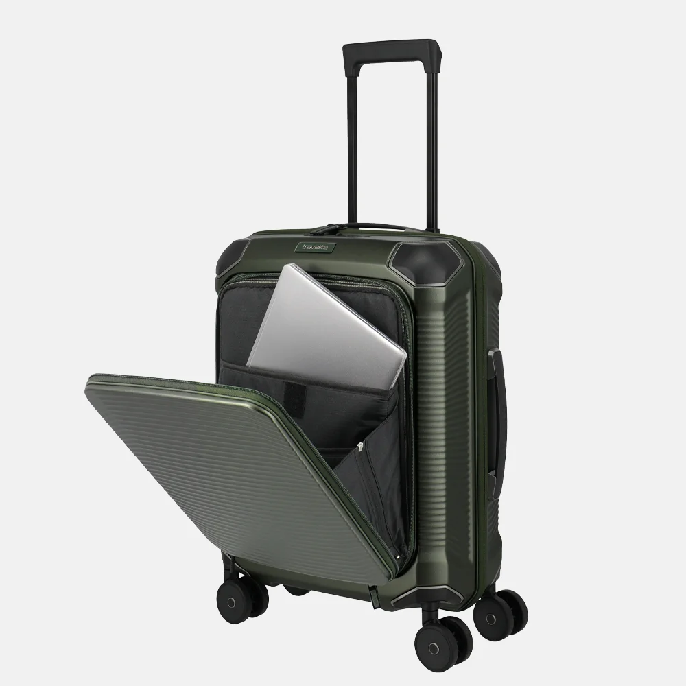Travelite Millennium Frontpocket handbagage koffer 55 cm 15 inch pine green bij Duifhuizen