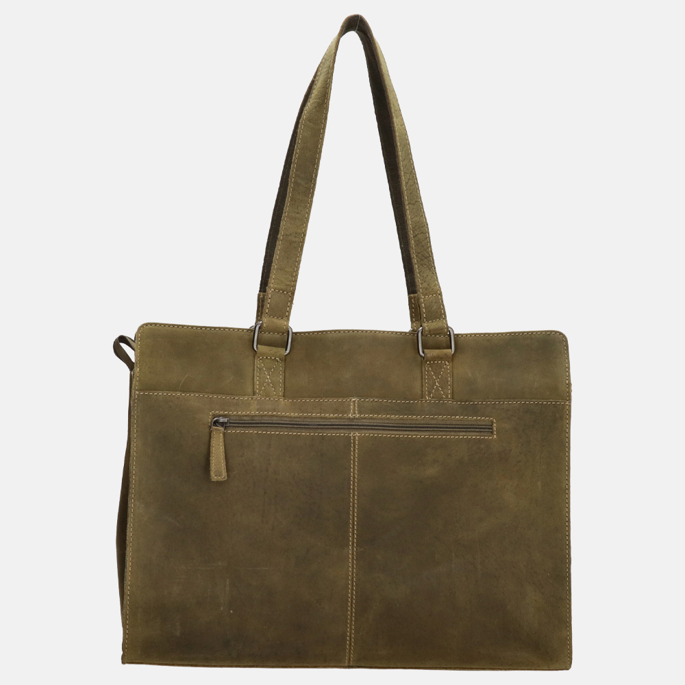 Hide & Stitches laptoptas 15.6 inch olive green bij Duifhuizen