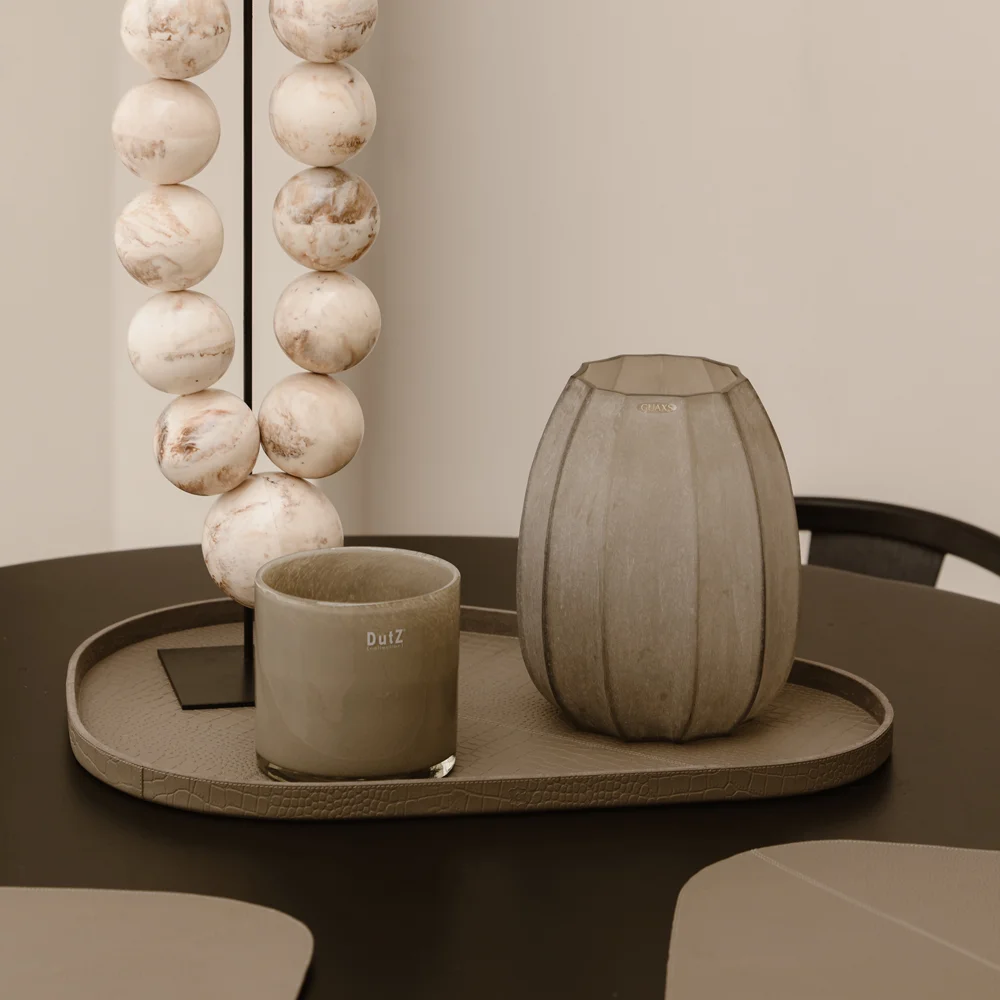 Chamada leren dienblad organisch croco XL taupe bij Duifhuizen