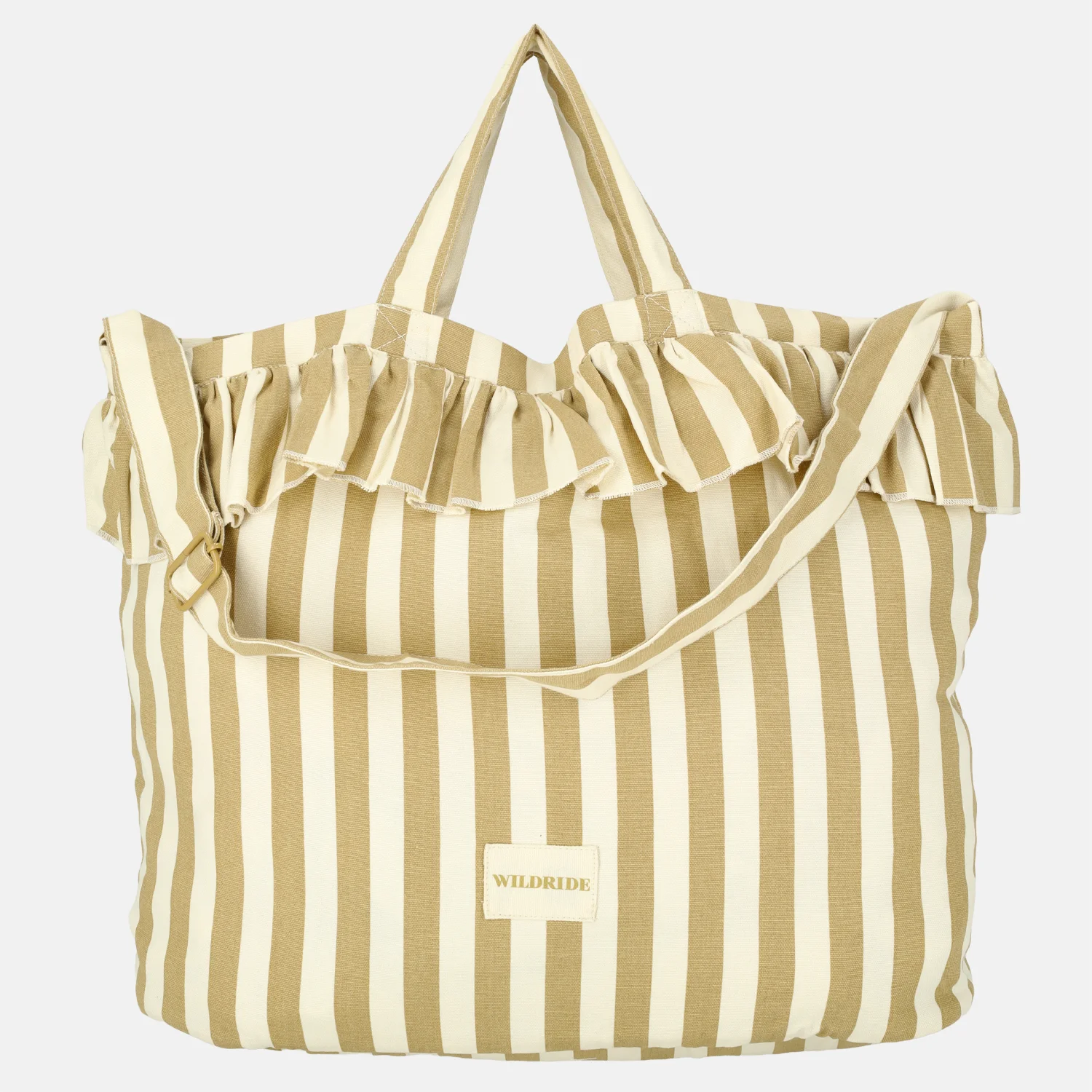 Wildride Ruffle shopper beige stripe bij Duifhuizen