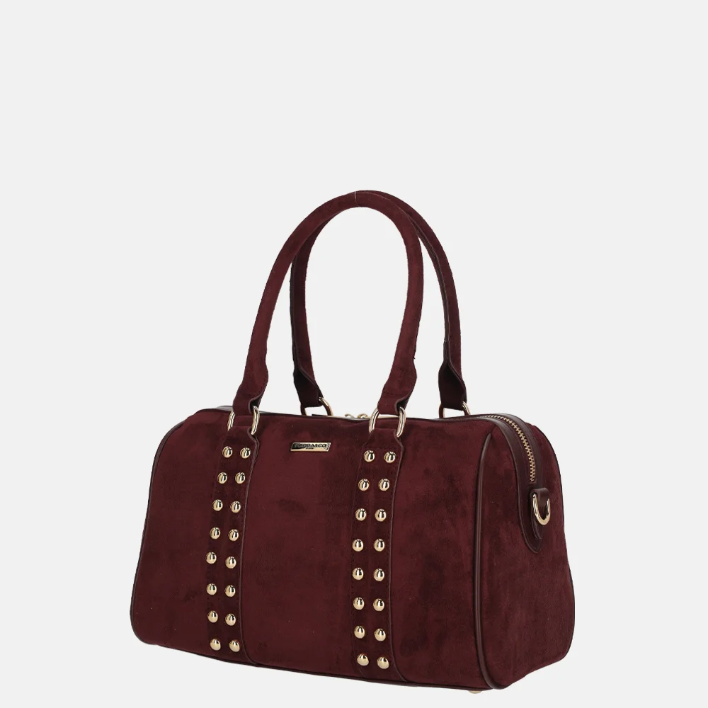 Flora & Co bowling suedine handtas studs bordeaux bij Duifhuizen