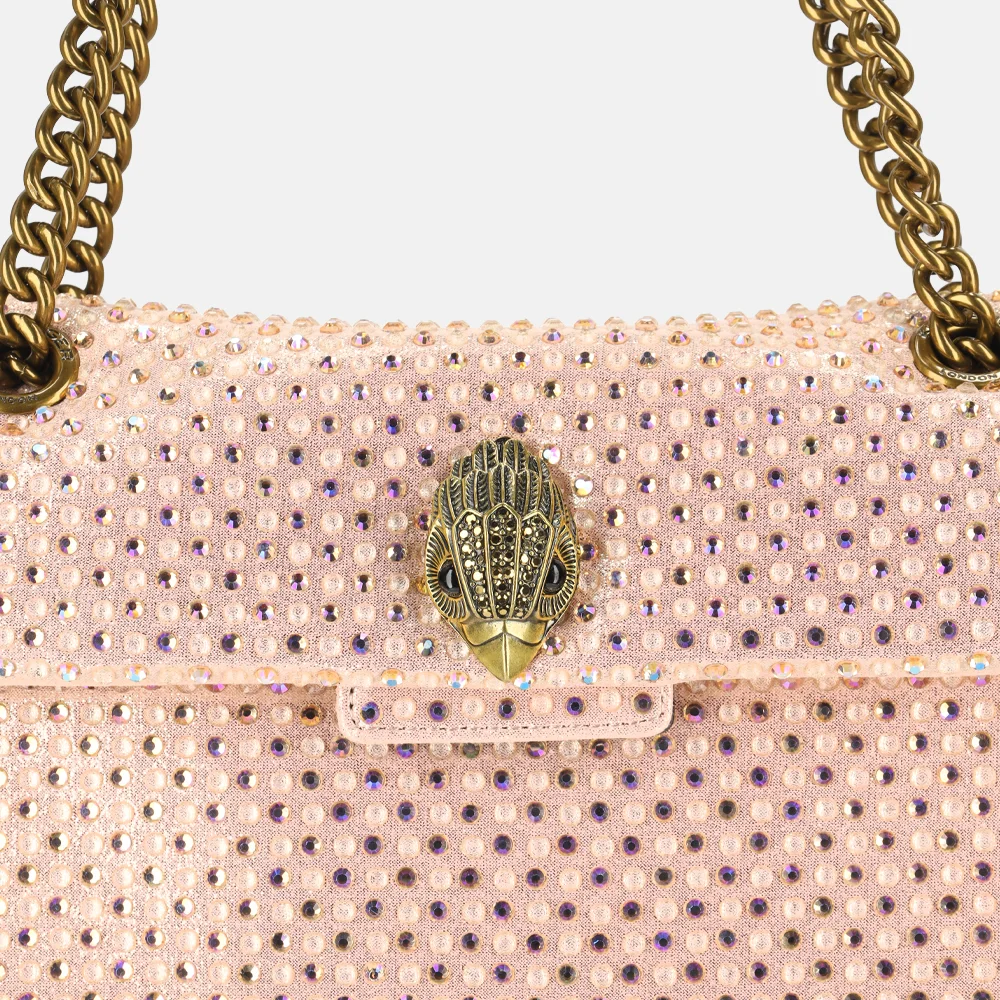 Kurt Geiger Kensington crystal schoudertas mini pink comb bij Duifhuizen