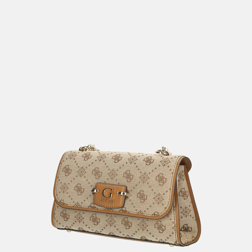 Guess Neda flapbag crossbody tas latte logo bij Duifhuizen