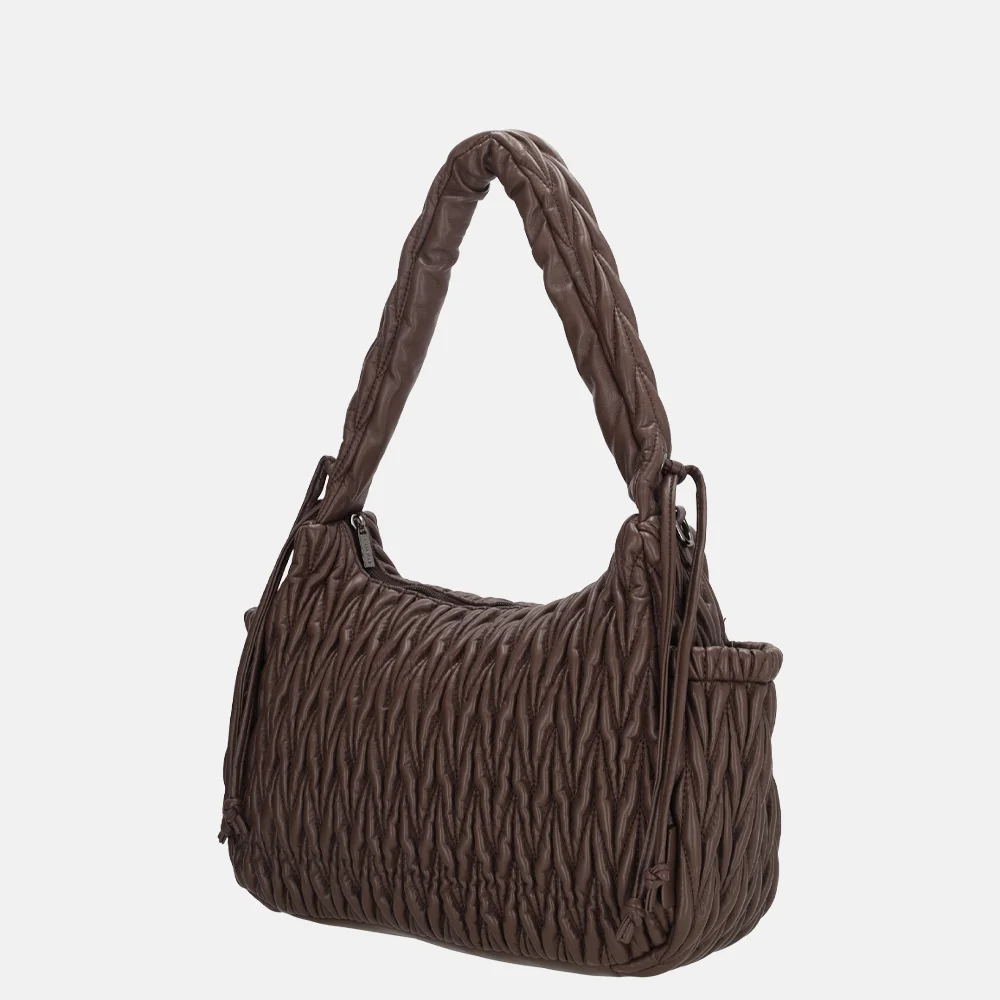 Charm London West End schoudertas smocked donkerbuin bij Duifhuizen