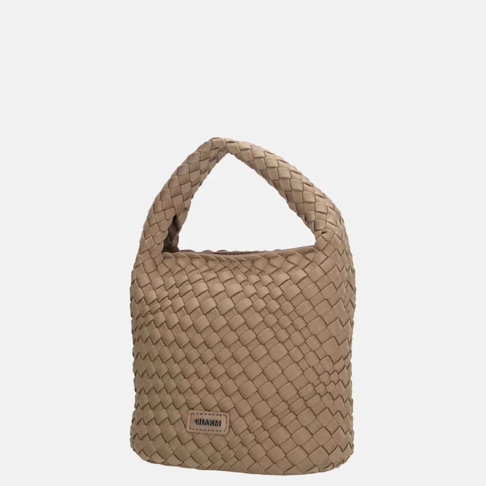 Charm London Madera handtas gevlochten neopreen S taupe bij Duifhuizen