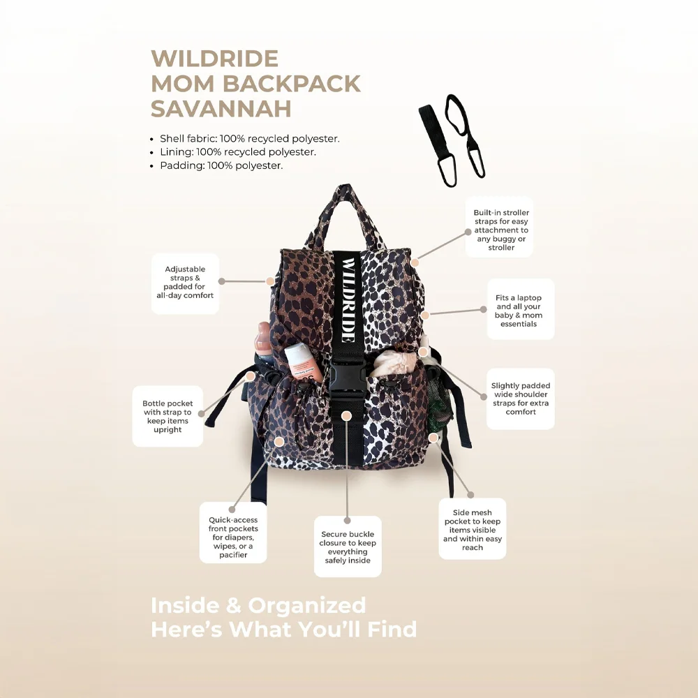 Wildride mom backpack luiertas savannah bij Duifhuizen