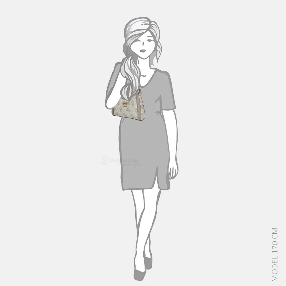 Guess Karnilla schoudertas dark taupe logo bij Duifhuizen