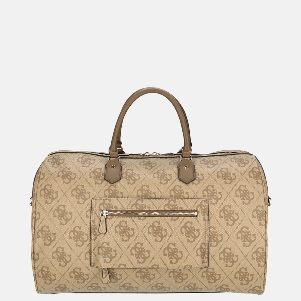 Guess Berta Weekender duffle weekendtas latte logo/brown bij Duifhuizen