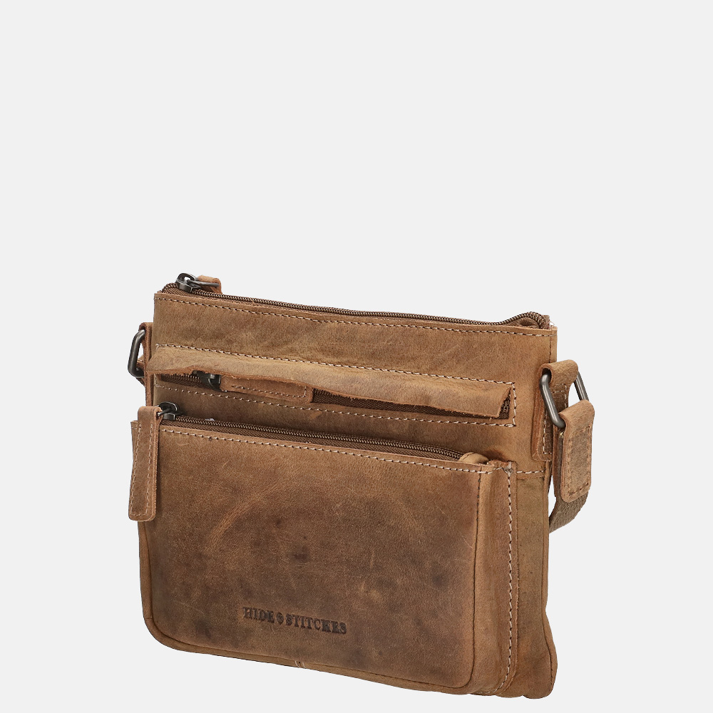 Hide & Stitches Idaho crossbody tas brown bij Duifhuizen