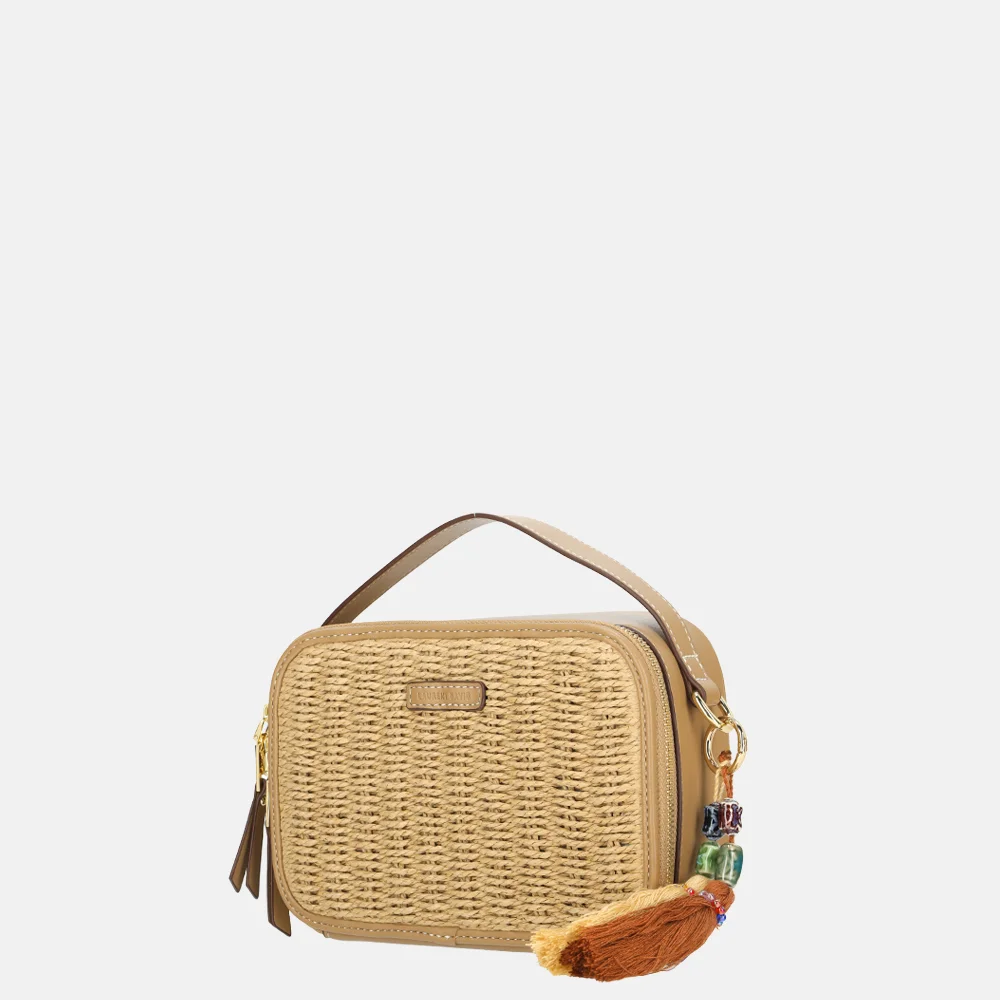 Laurent David Leo crossbody box tas raffia taupe bij Duifhuizen