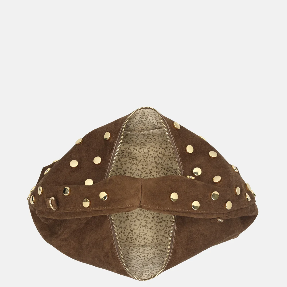 Flora & Co suedine buideltas studs chocolat bij Duifhuizen