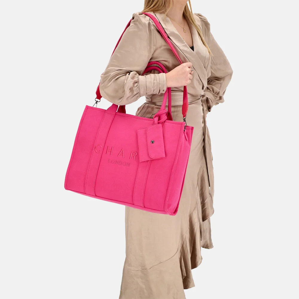 Charm London shopper/laptoptas 15 inch fuchsia bij Duifhuizen