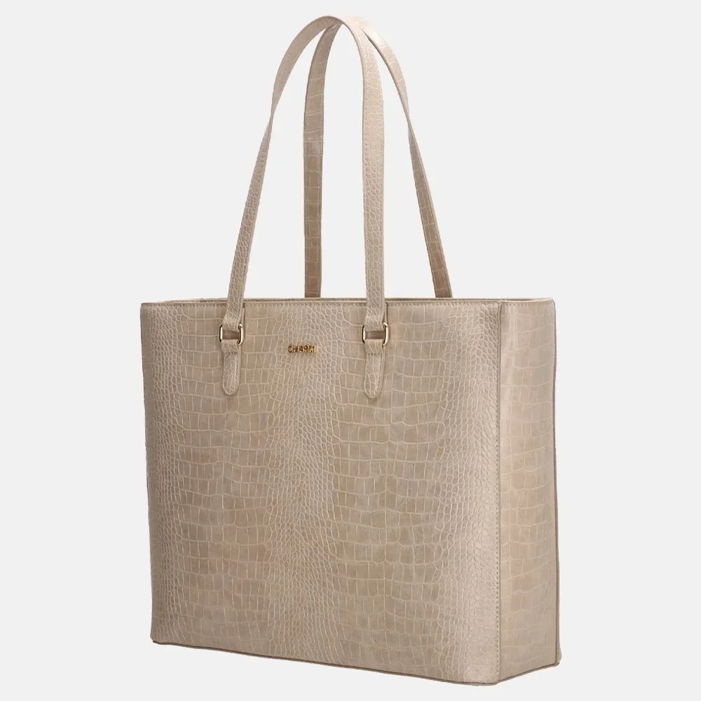 Charm London Midwood shopper 15.6 inch lichttaupe bij Duifhuizen