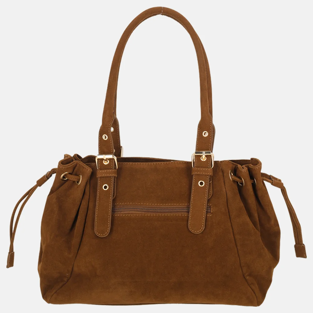 Flora & Co Suedine schoudertas camel bij Duifhuizen