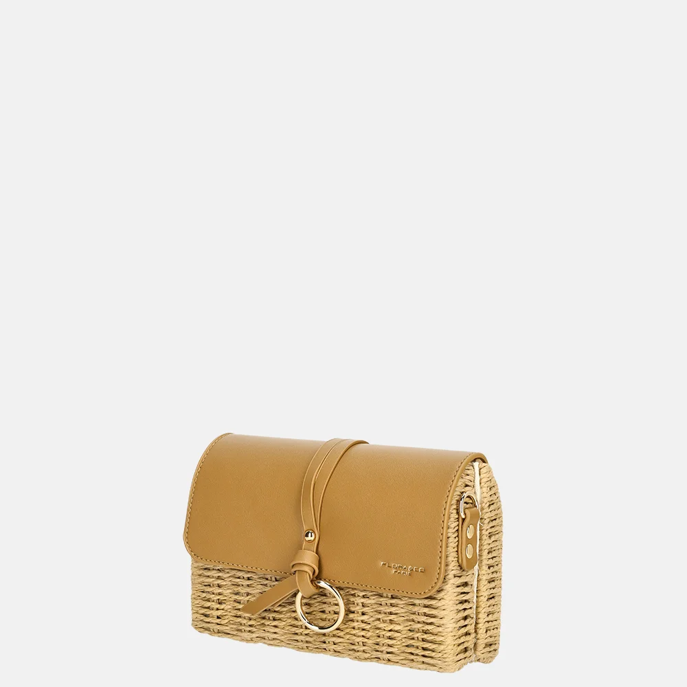 Flora & Co riet crossbody tas naturel/camel bij Duifhuizen