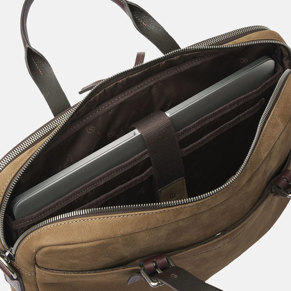 Castelijn en Beerens Nubuck laptoptas 15 inch taupe bij Duifhuizen