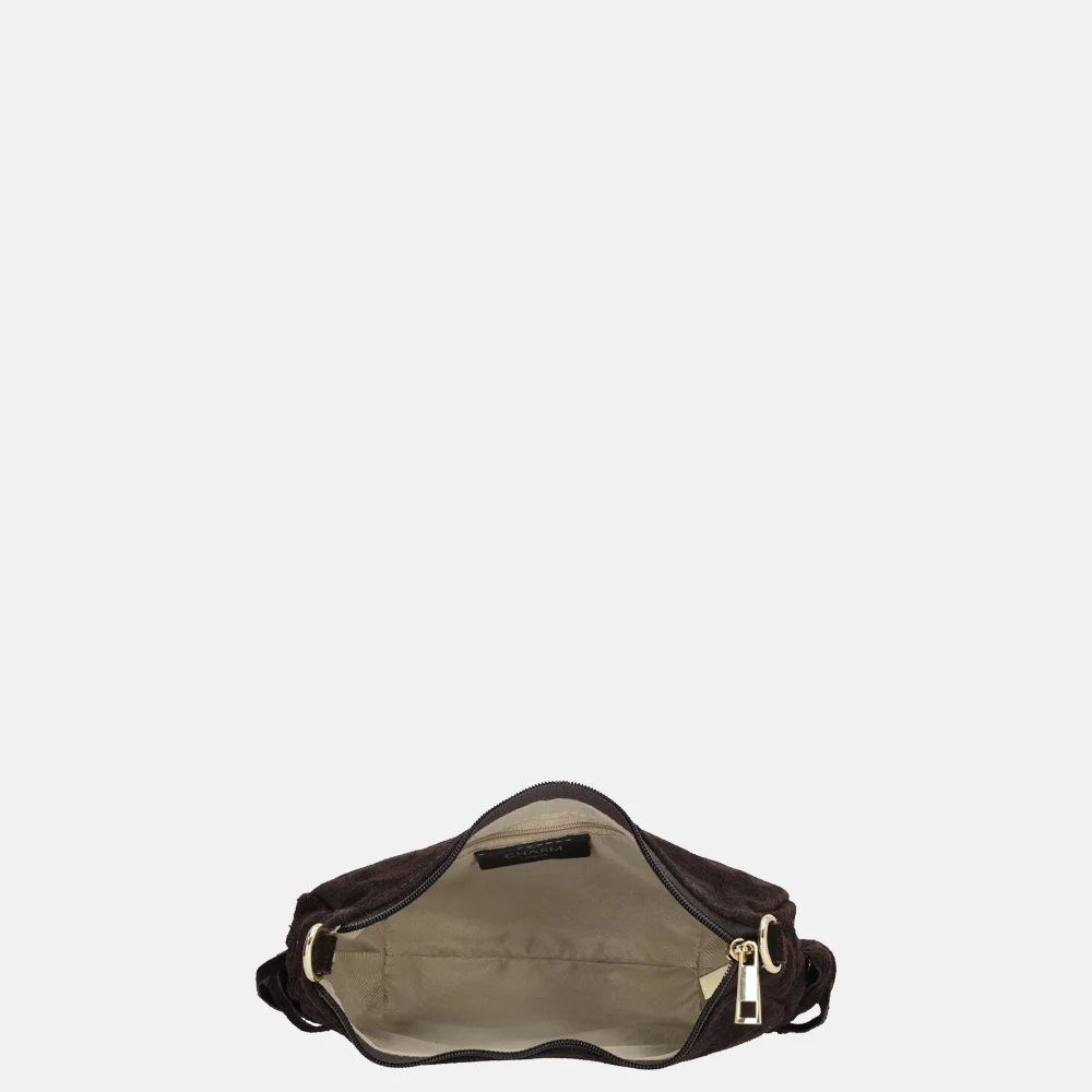 Charm London suède crossbody tas S franjes donkerbruin bij Duifhuizen