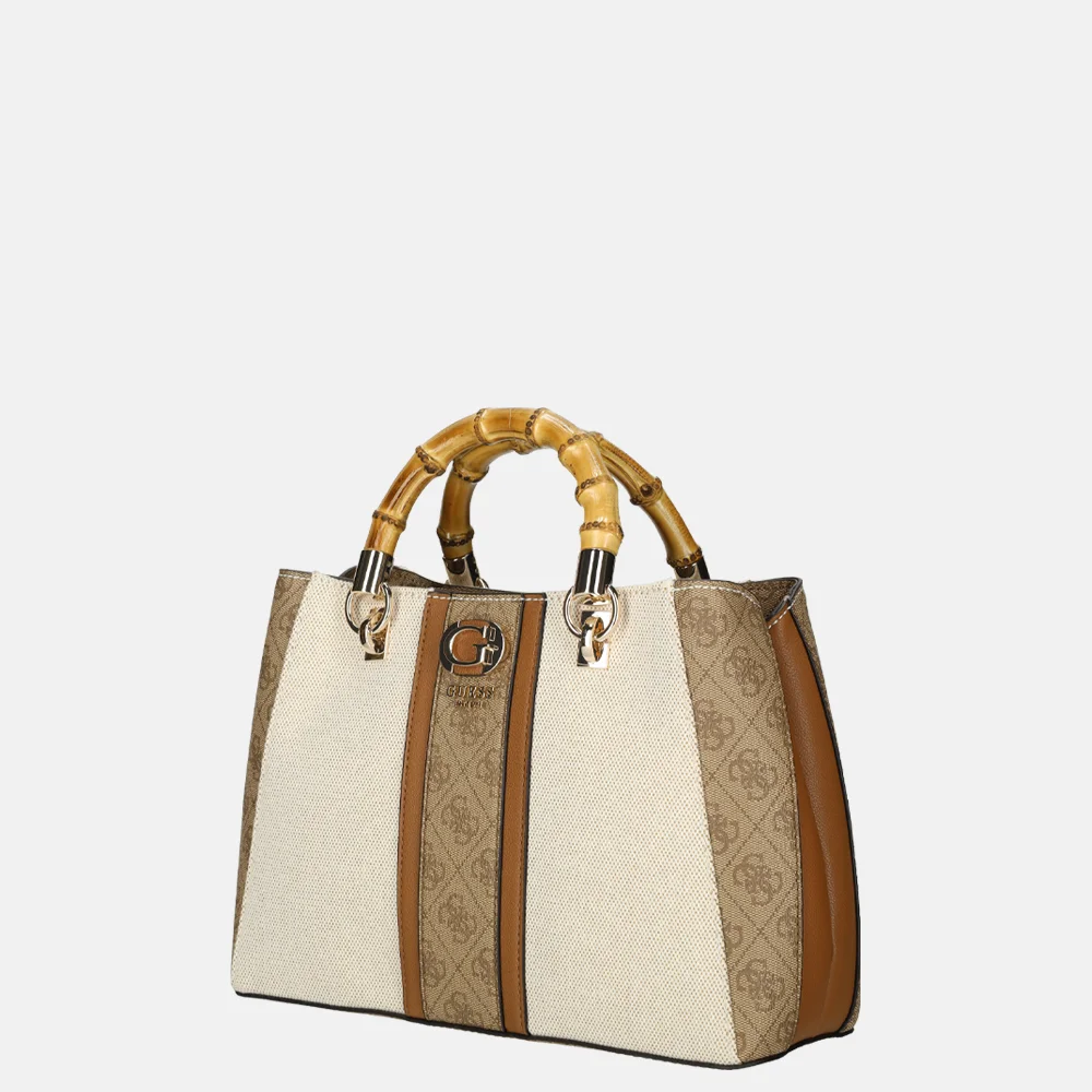 Guess Kerima Bamboo girlfriend satchel handtas natural/latte logo bij Duifhuizen