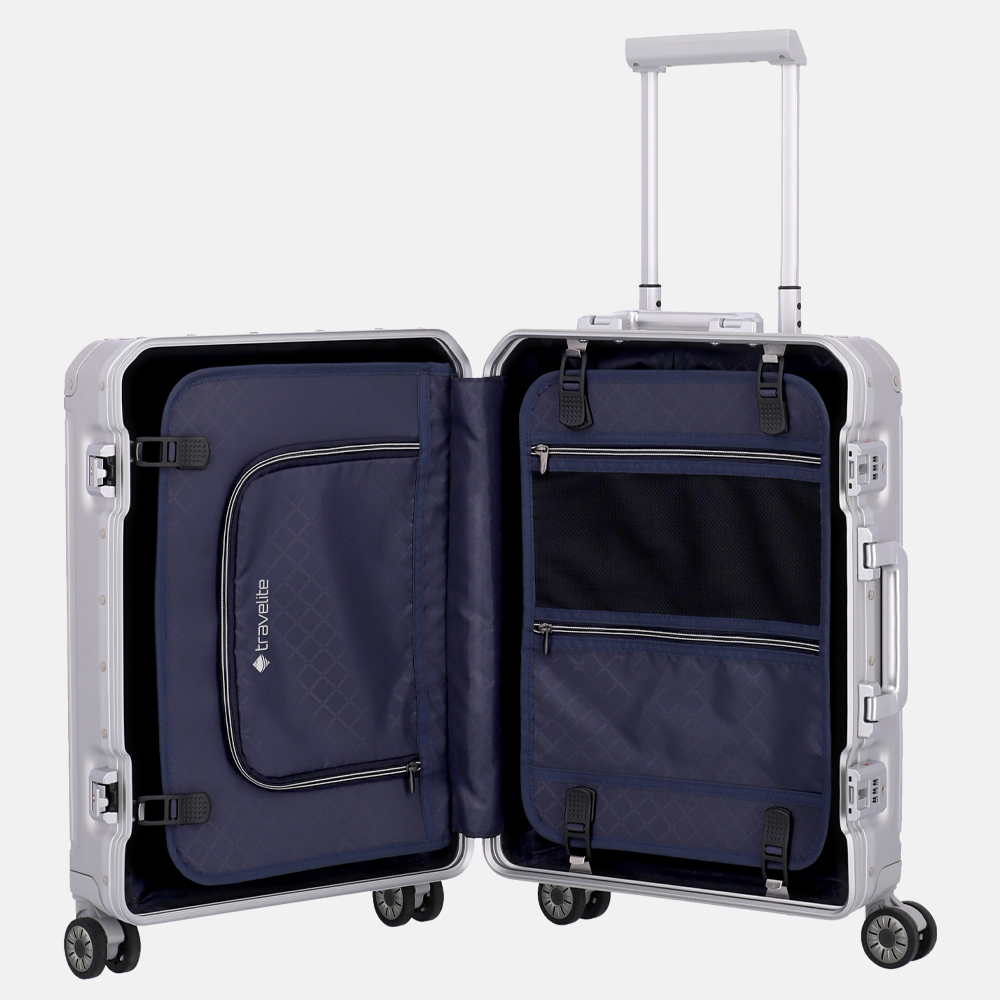 Travelite Next handbagage koffer 55 cm silver bij Duifhuizen