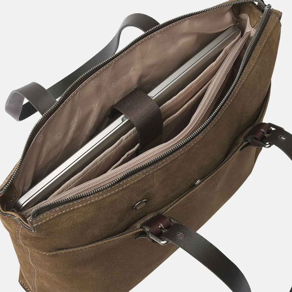 Castelijn en Beerens Nubuck schoudertas 15 inch taupe bij Duifhuizen