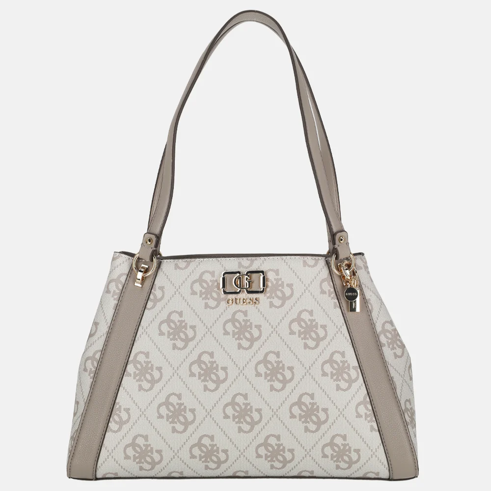 Guess Karnilla handtas dark taupe logo bij Duifhuizen