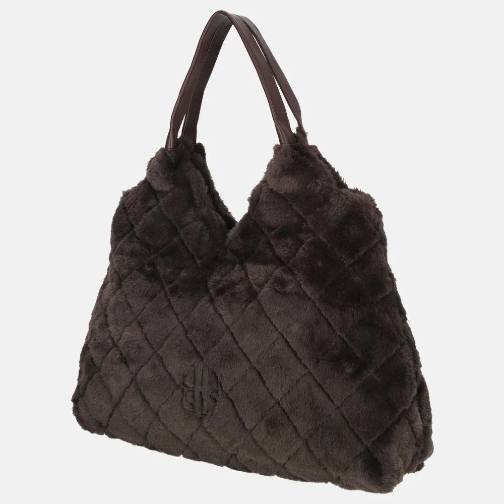 Laurent David Gloria shopper faux fur chocolade bij Duifhuizen