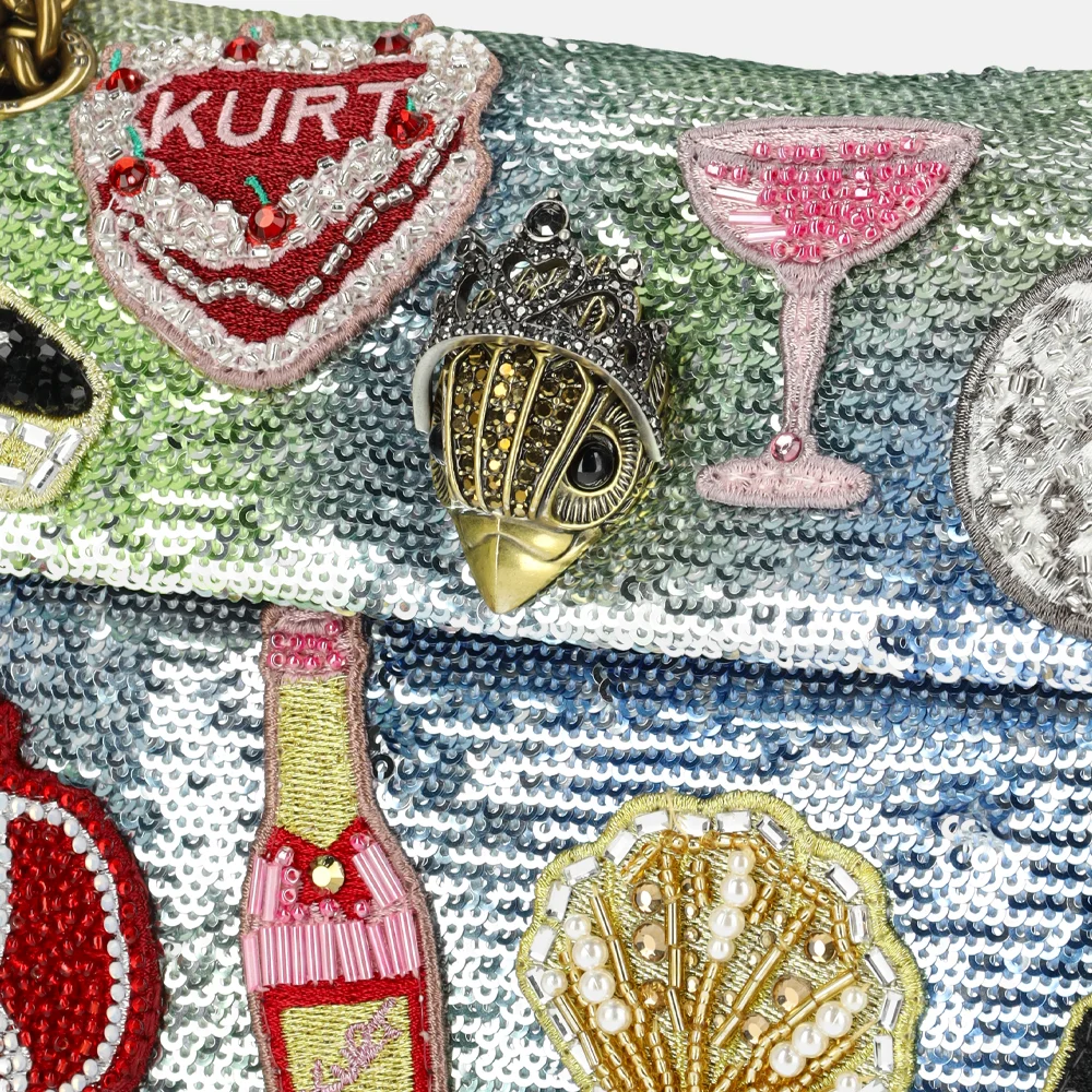 Kurt Geiger Kensington Sequin schoudertas mini patches silver bij Duifhuizen