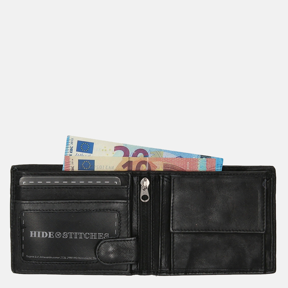 Hide & Stitches billfold black bij Duifhuizen