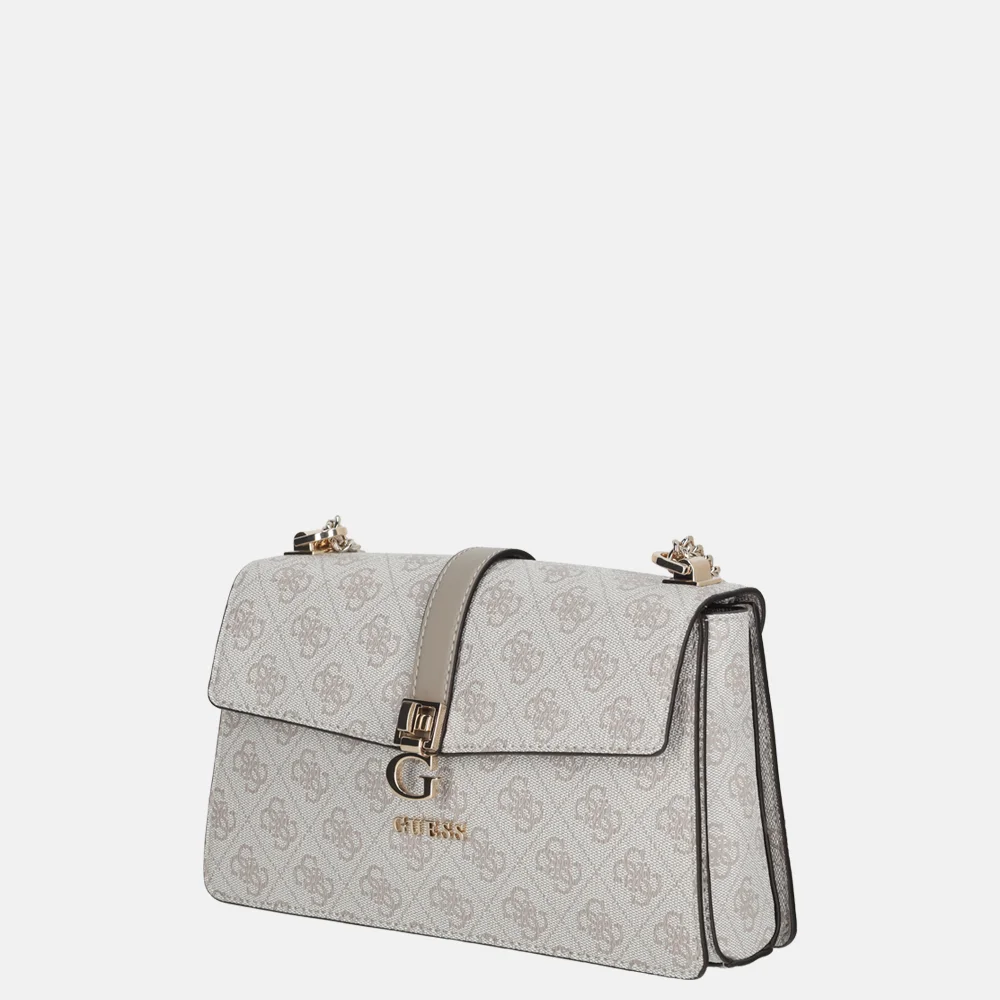 Guess Zamira schoudertas dark taupe logo bij Duifhuizen