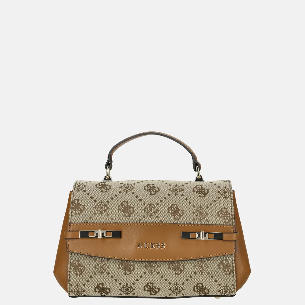 Guess Melinda top handle flap handtas latte logo bij Duifhuizen