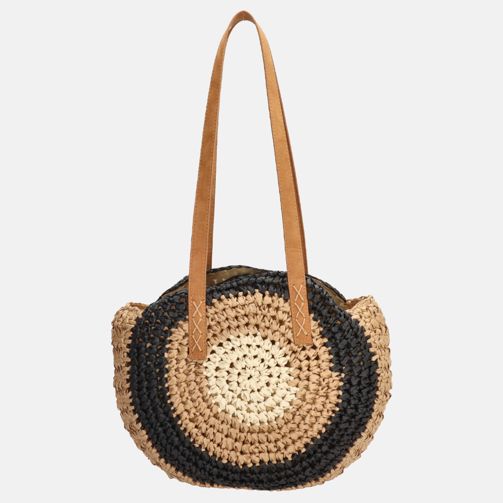 PE Florence strandtas rond S natuur/zwart
