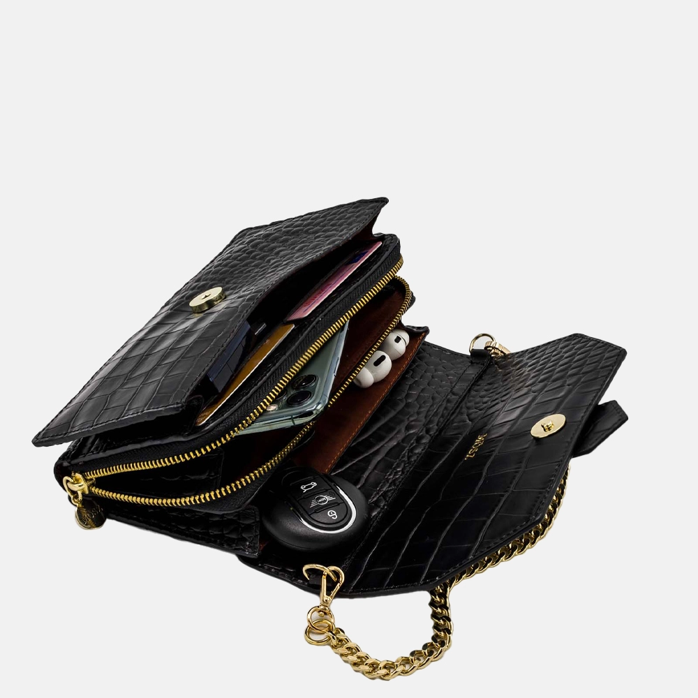 MÖSZ Kris crossbody tas black /gold croco bij Duifhuizen