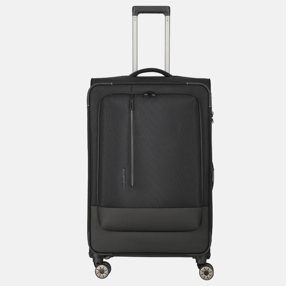 Zwarte zachte koffer met 8 wielen, reistas, TSA Light handbagage