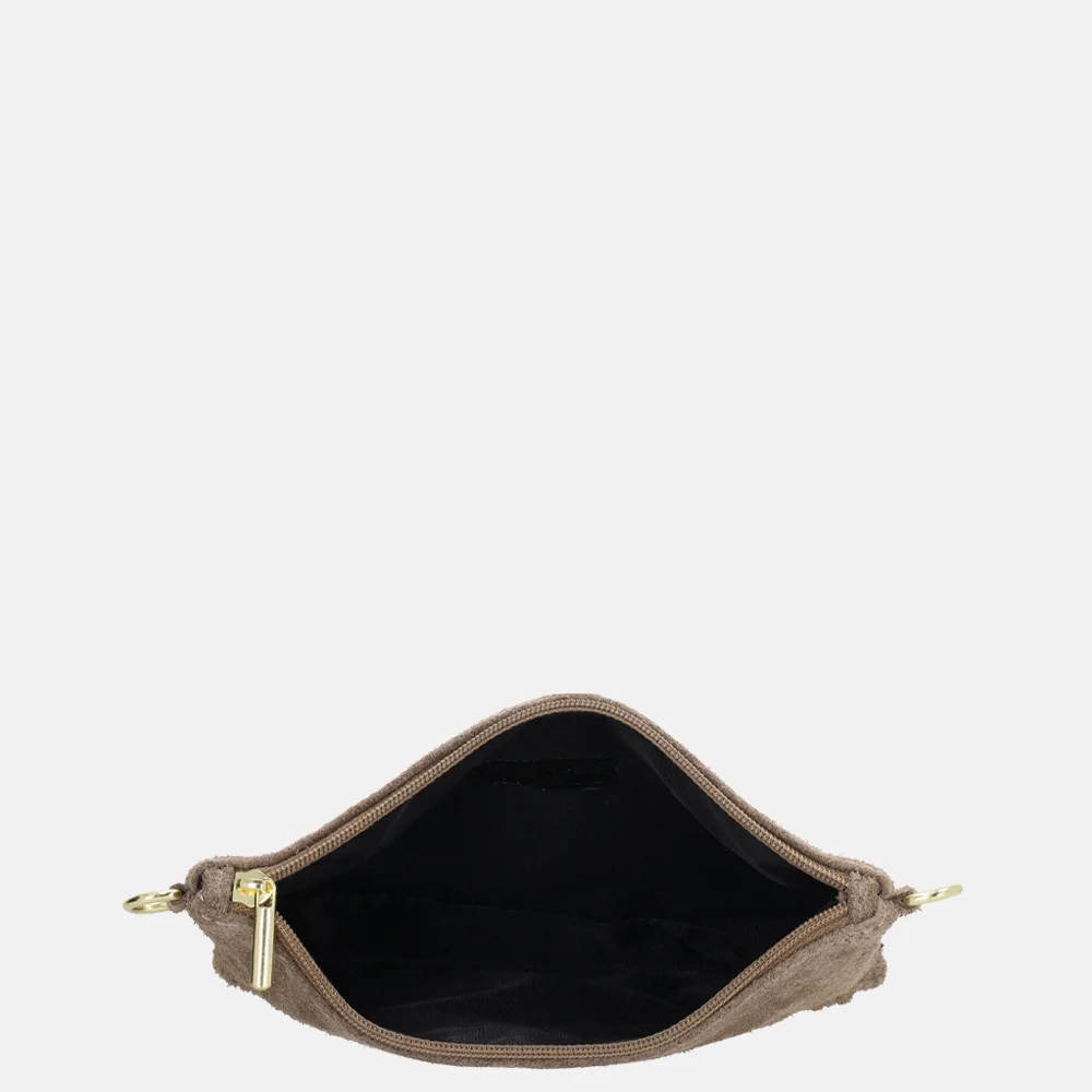 Charm London suède crossbody tas franjes taupe bij Duifhuizen
