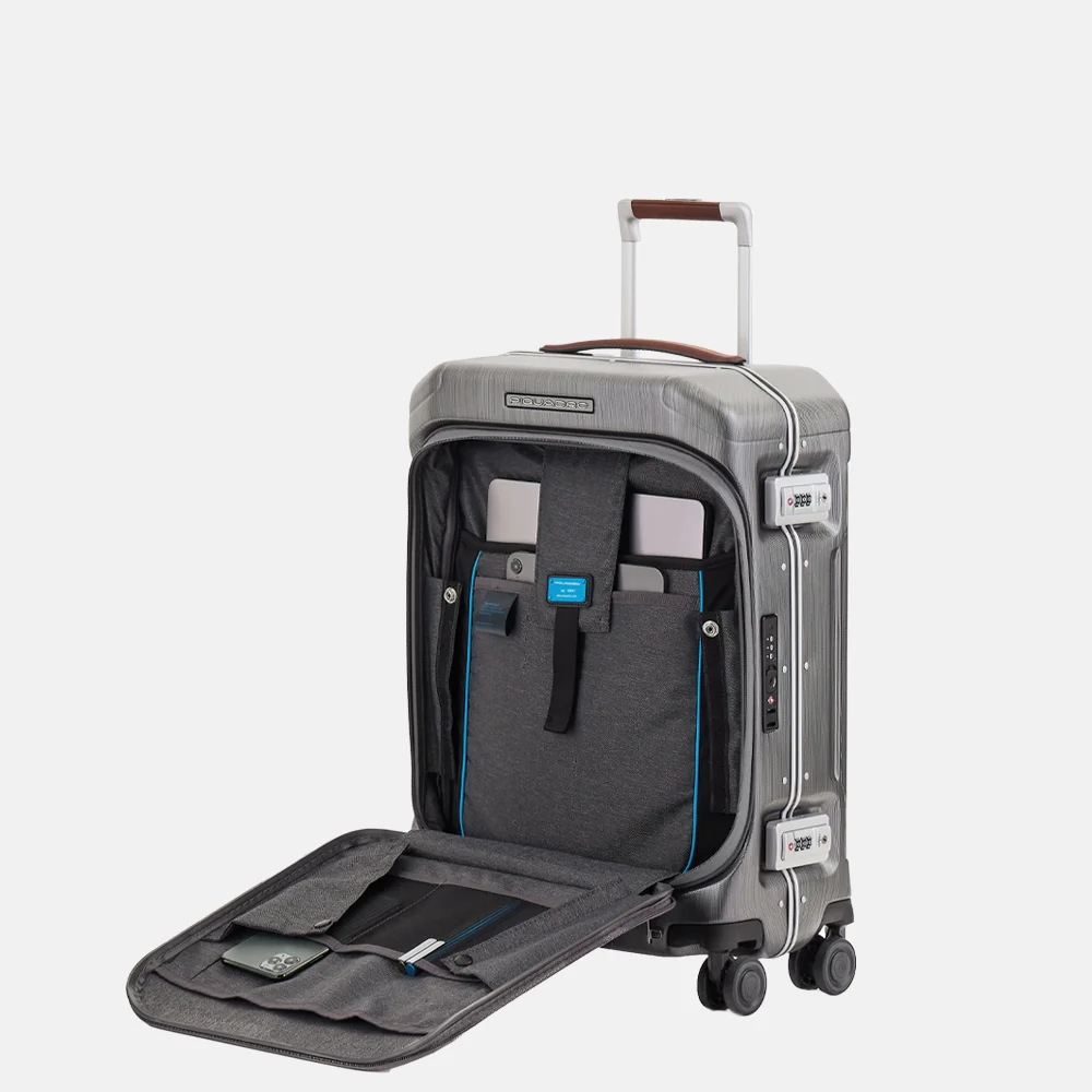 Piquadro handbagage koffer met voorvak 55 cm ncu nero bij Duifhuizen