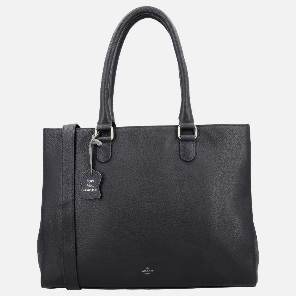 Charm London Washington handtas met laptopvak 15 inch blauw bij Duifhuizen