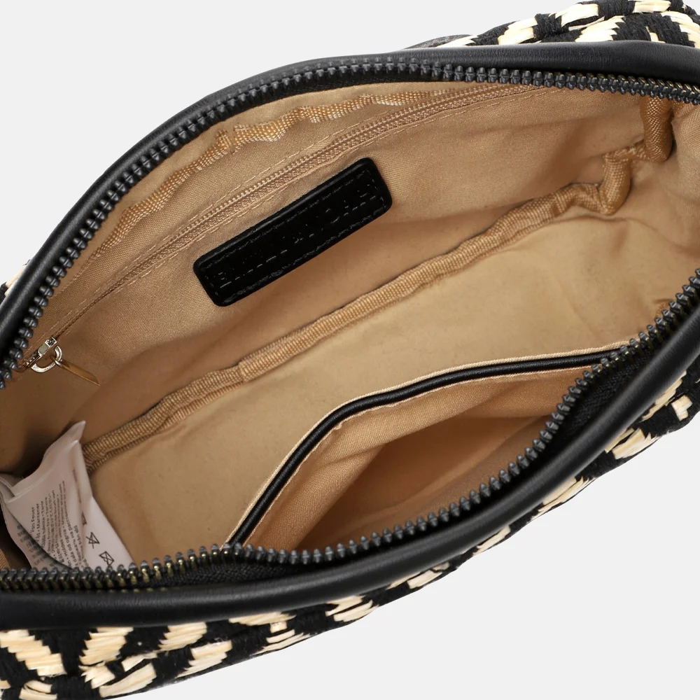 Emily & Noah Raffia crossbody tas black/taupe bij Duifhuizen