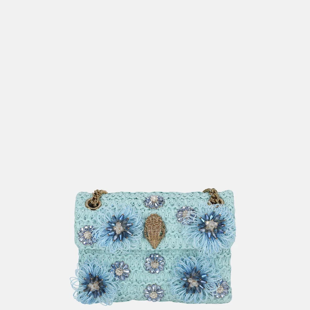 Kurt Geiger Kensington schoudertas raffia mini pale blue bij Duifhuizen