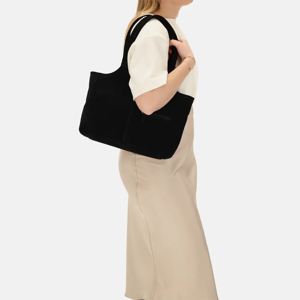 Charm London Sevilla shopper suede zwart bij Duifhuizen