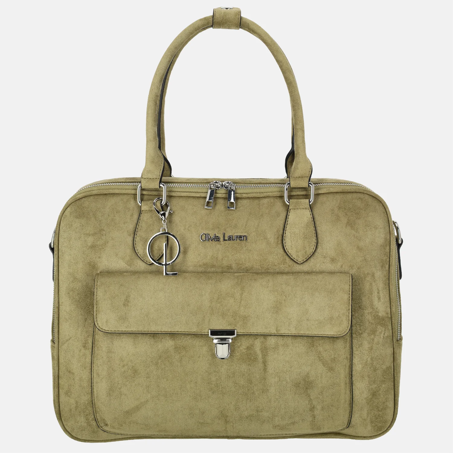 Olivia Lauren businesstas 16 inch suedine groen bij Duifhuizen