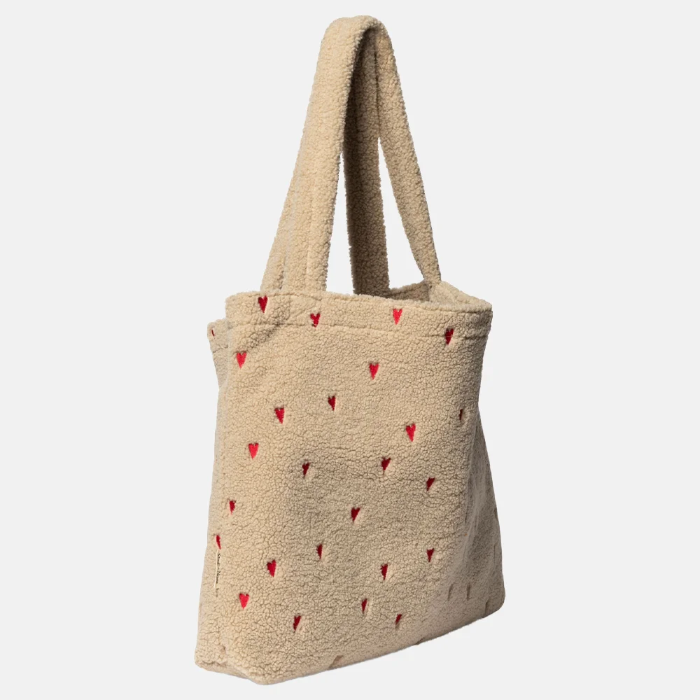 Studio Noos mom bag teddy hearts shopper ecru bij Duifhuizen