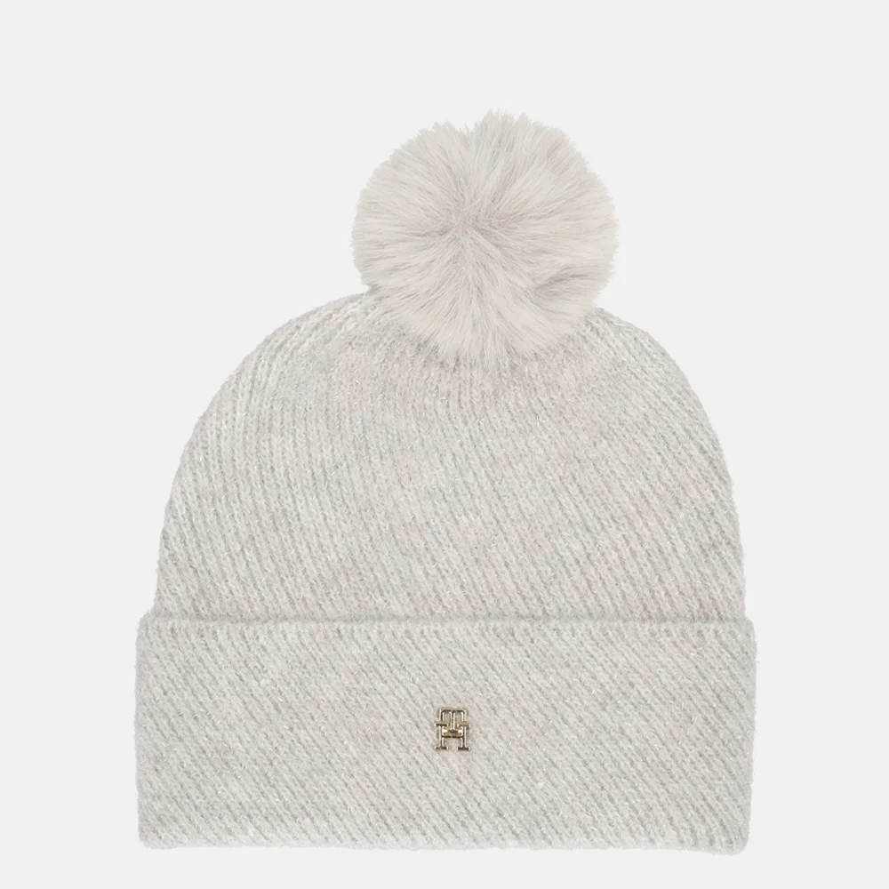 Tommy Hilfiger Pom Pom muts lurex grey whisper bij Duifhuizen