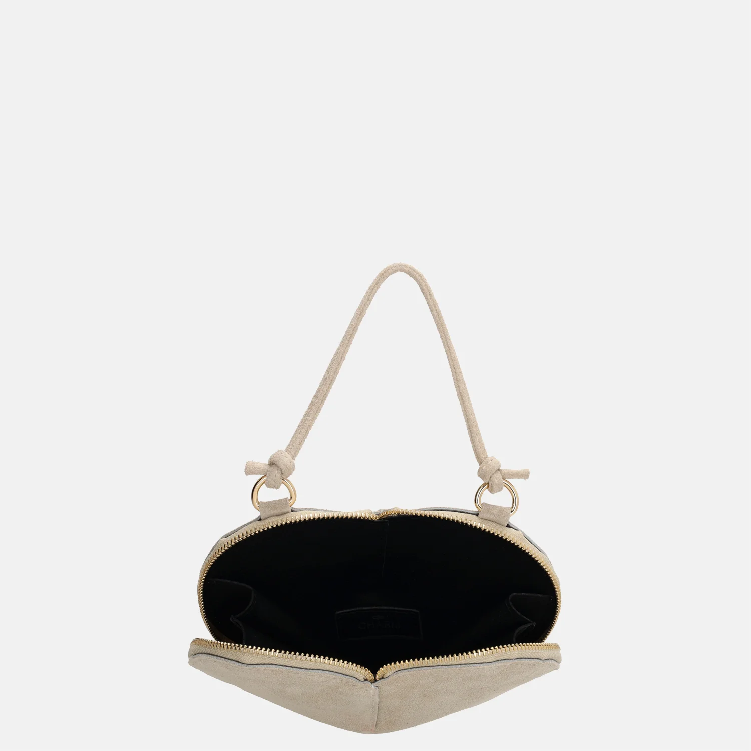 Charm London clutch suede beige bij Duifhuizen