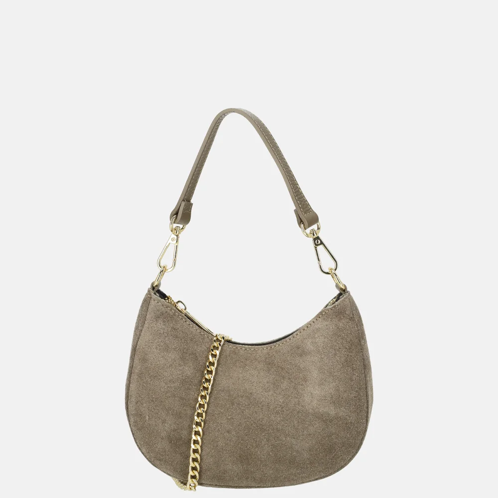 Charm London Mini schoudertas suede darktaupe bij Duifhuizen