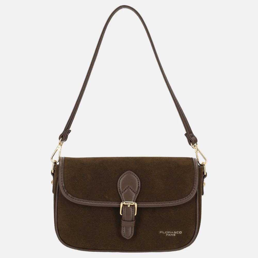 Flora & Co Suedine crossbody tas chocolat bij Duifhuizen
