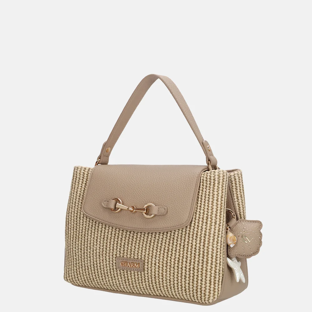 Charm London Santorini handtas 2vaks overslag taupe bij Duifhuizen