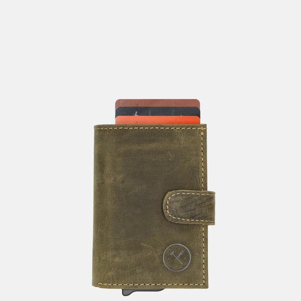 Hide & Stitches dubbele pasjeshouder olijf bij Duifhuizen