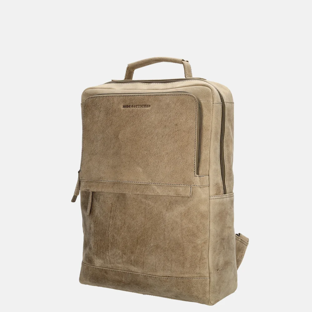 Hide & Stitches Idaho laptoprugzak 15 inch donkerzand bij Duifhuizen
